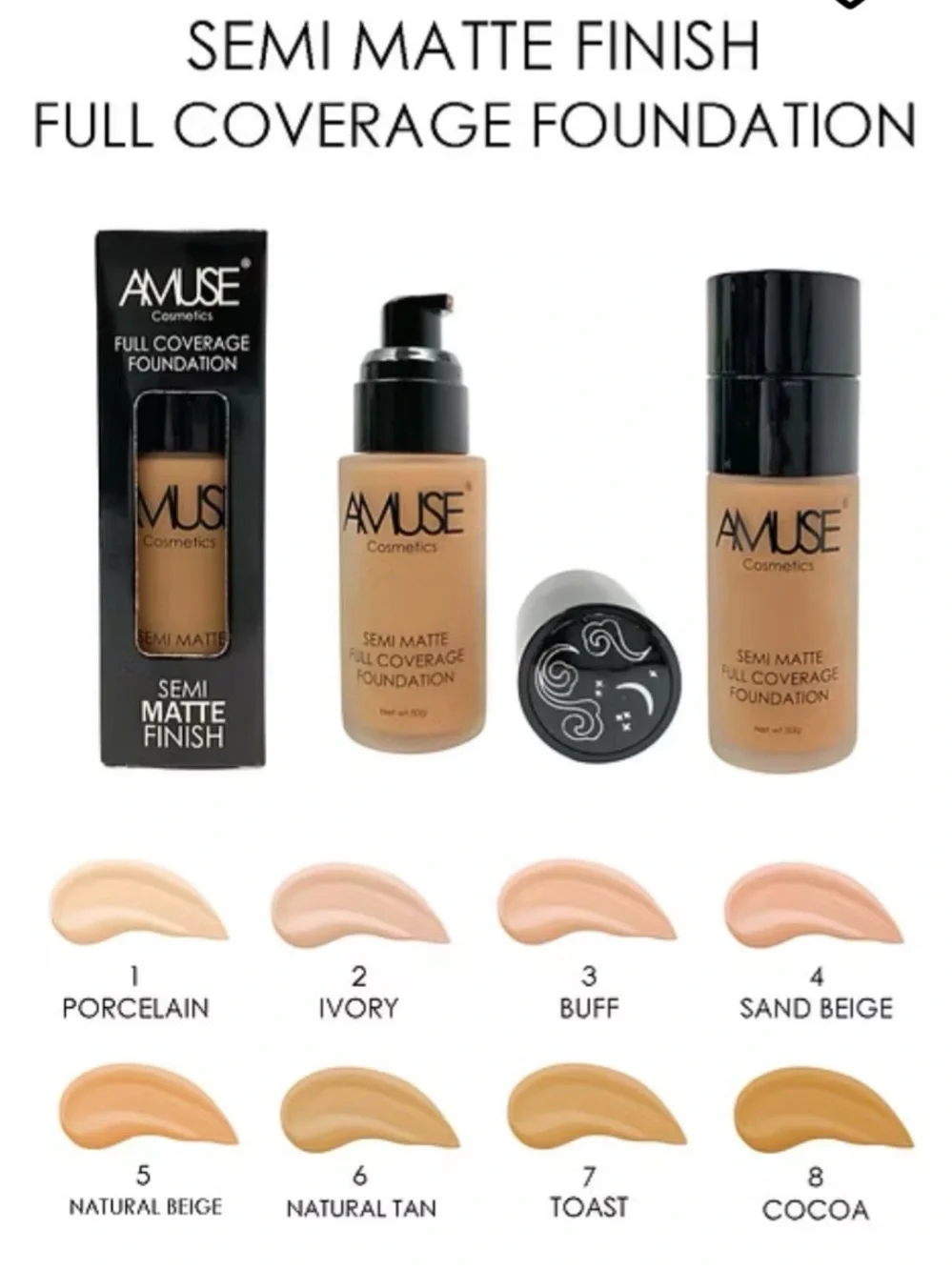 NEW Amuse Porcelain Semi Matte Full Coverage Liquid Foundation Makeup Concealing